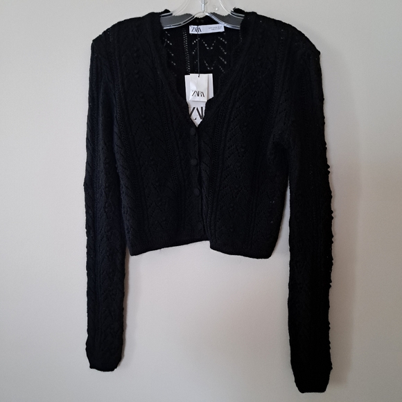 Zara, M, black cropped crocheted sweater - Picture 2 of 5